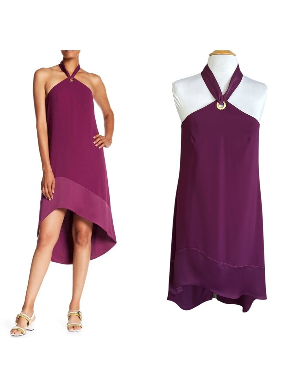 Trina Turk Glow Halter Neck Carmel Crepe Dress Purple Plum Women’s Size 6 NEW